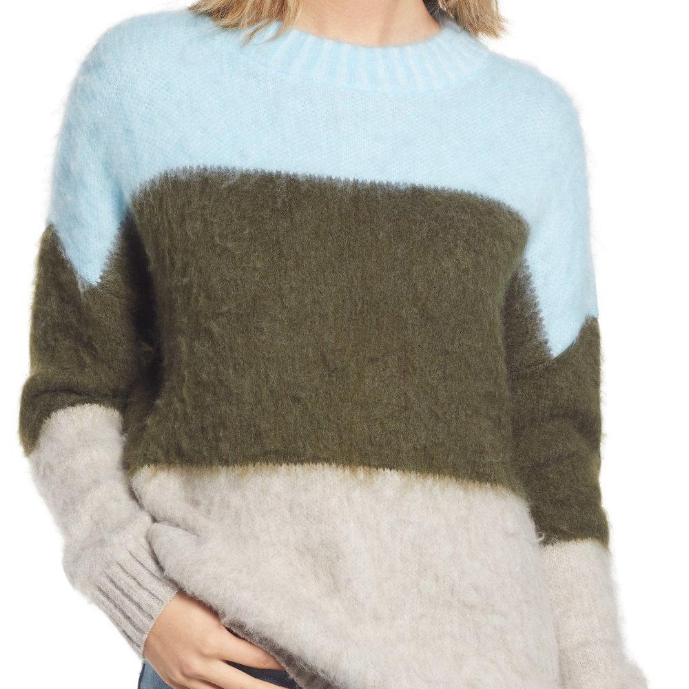 BP Women's Oversize Brushed Pullover Sweater‎ Blue Green Gray Bruxie XS NWT